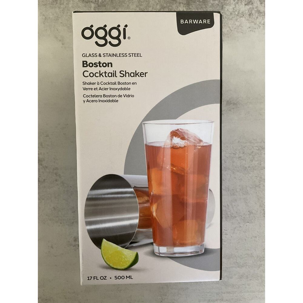 OGGI Stainless Steel & Glass Boston Cocktail Shaker 17 FL oz 500 ML